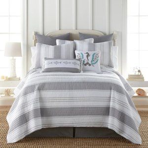 NEW Levtex Home Freeport Reversible Full/Queen Quilt + 2 Shams Coastal Gray